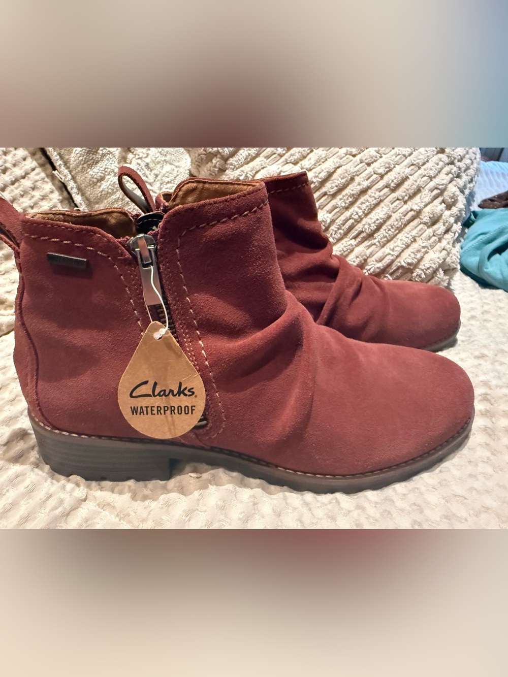 Clarks Women's Suede Ankle Booties in Wine
